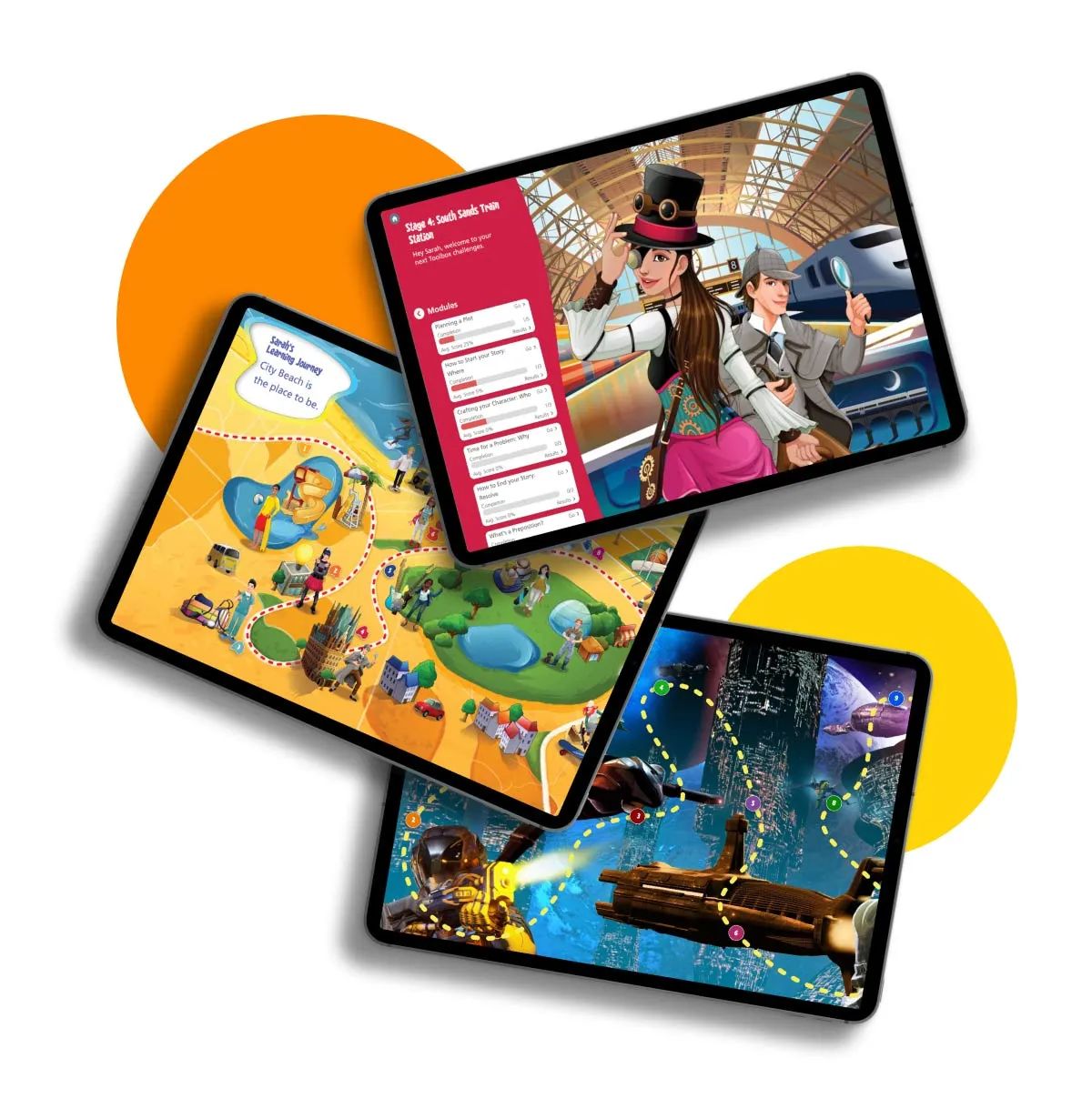 Learning Journey tablets with modules and maps